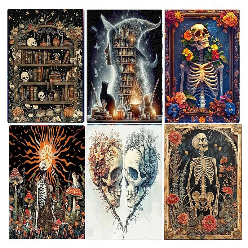 AB Diamant Malerei Halloween Skelett Schädel 5D Diamant Malerei Set (Geeignet für Anfänger) DIY Mosaik Malerei Dekoration