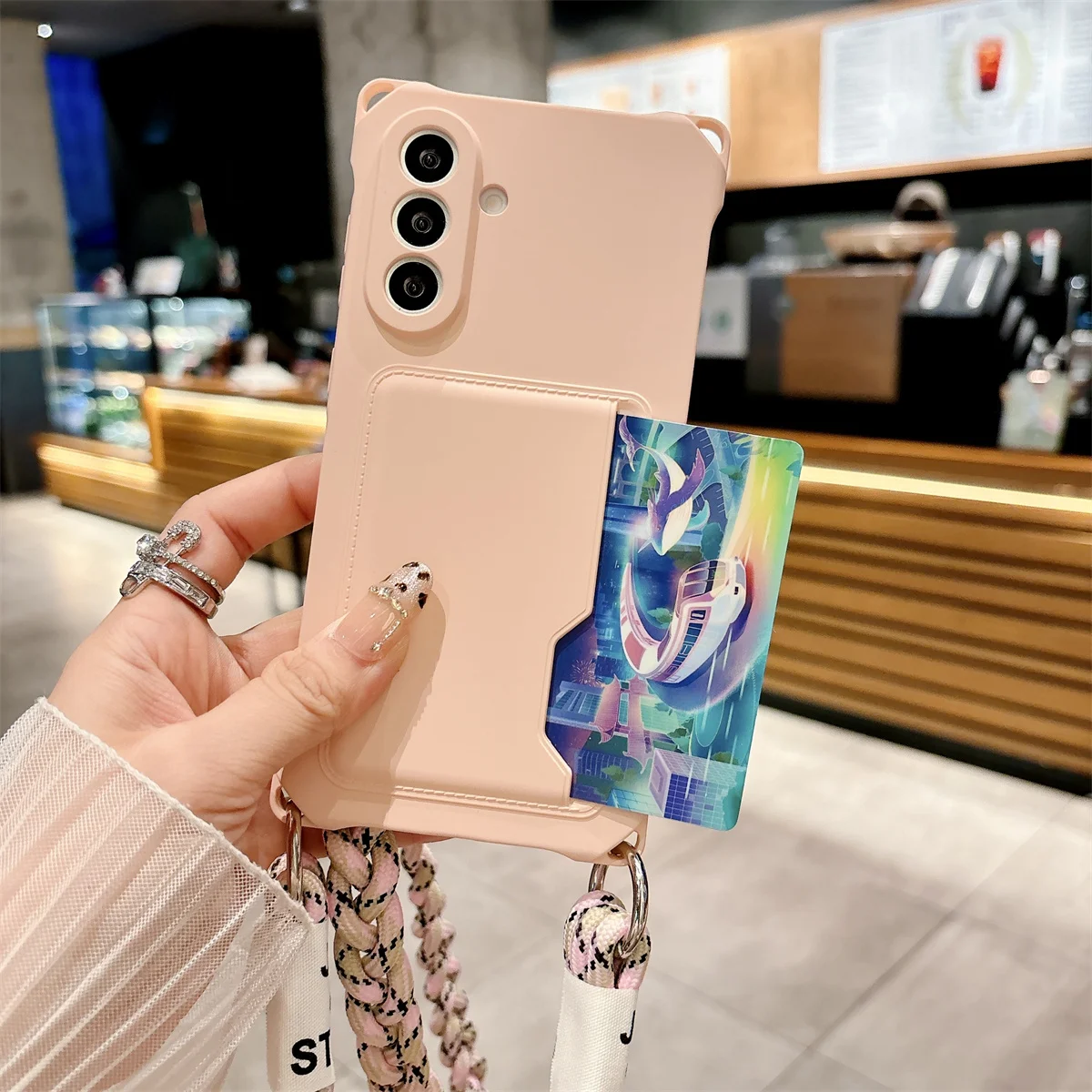 Etui na telefon Samsung Galaxy S25 S24 S23 S22 Ultra Plus z plecioną smyczą crossbody, portfel na karty, silikonowe etui