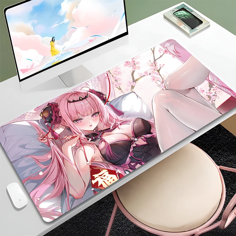 Laptop Mouse Pad Hololive Mori Calliope Kawaii Anime Table Mat Large Pink Mousepad Keyboard Office Rubber Deskpad for Girl Gift