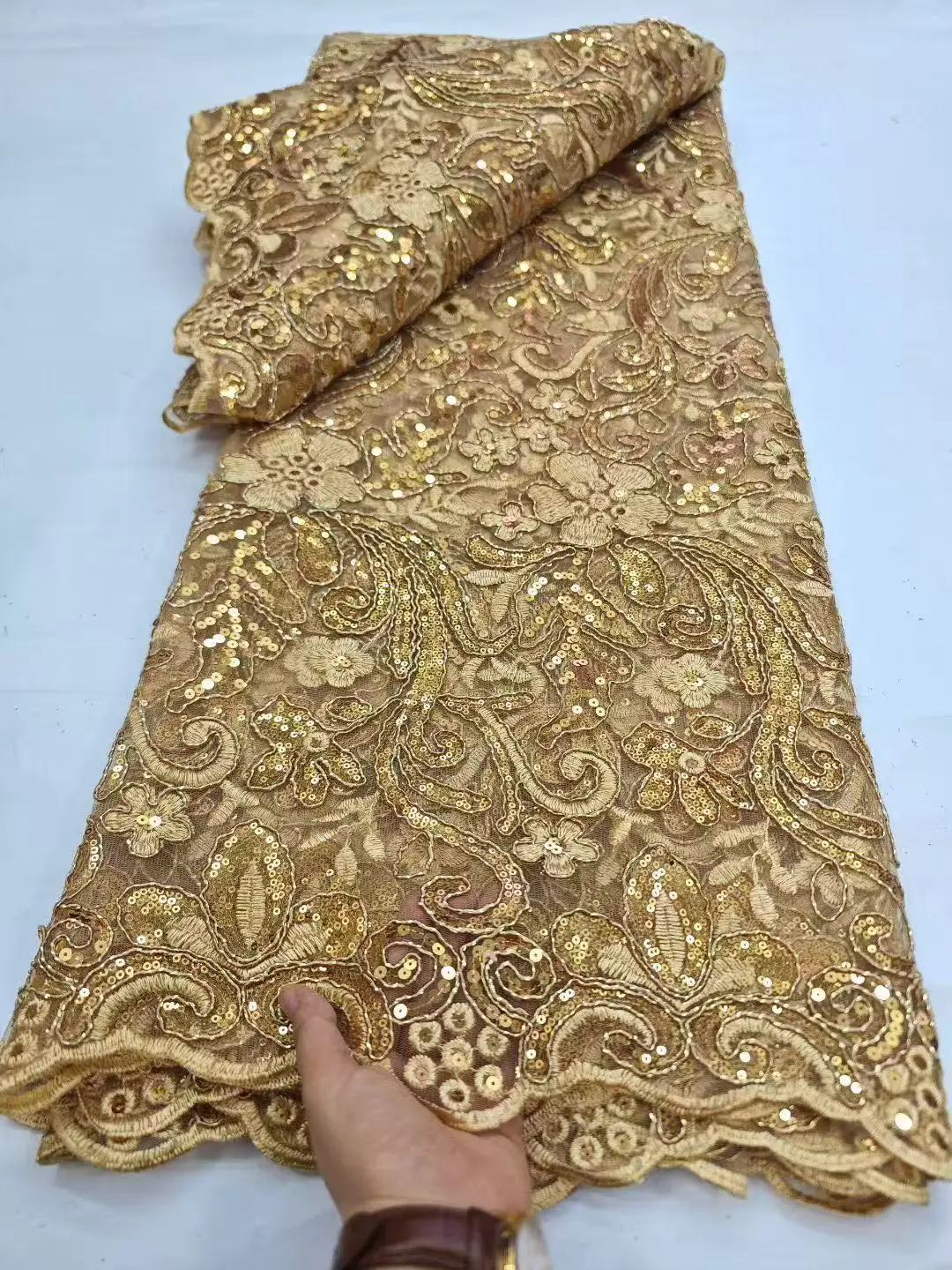 African Sequins Guipure Cord Lace Fabrics 5 Yards White 2026 New Nigerian Water Soluble Lace For Women Dresses Sewing view 3