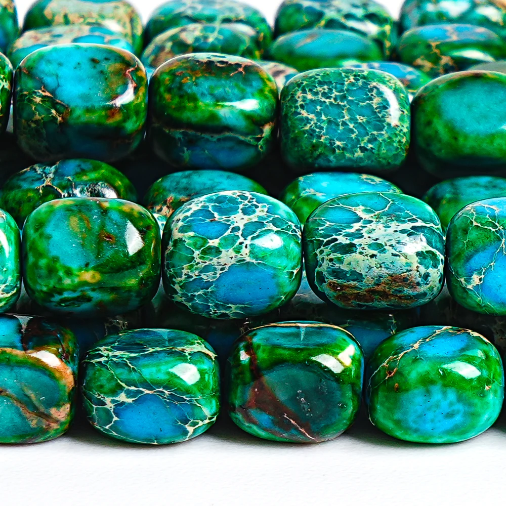 7x5mm Natural Teal Blue-Green Cube Sea Sediment Imperial Jasper Loose Beads for Jewelry Making Handcrafted Gemstone Spacer Beads