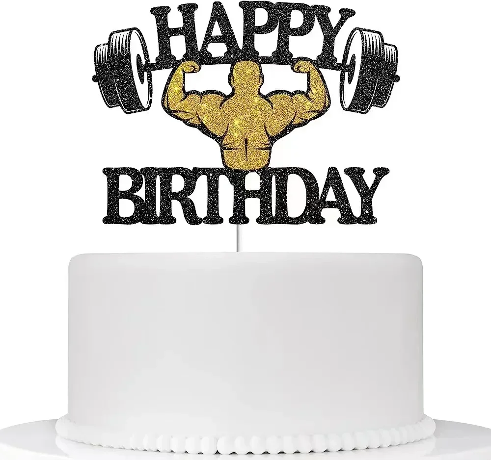 Personalized Weight Lifting Cake Topper Man Weightlifting Silhouette Topper Weightlifter\'s Party Happy Birthday Cake Decoration