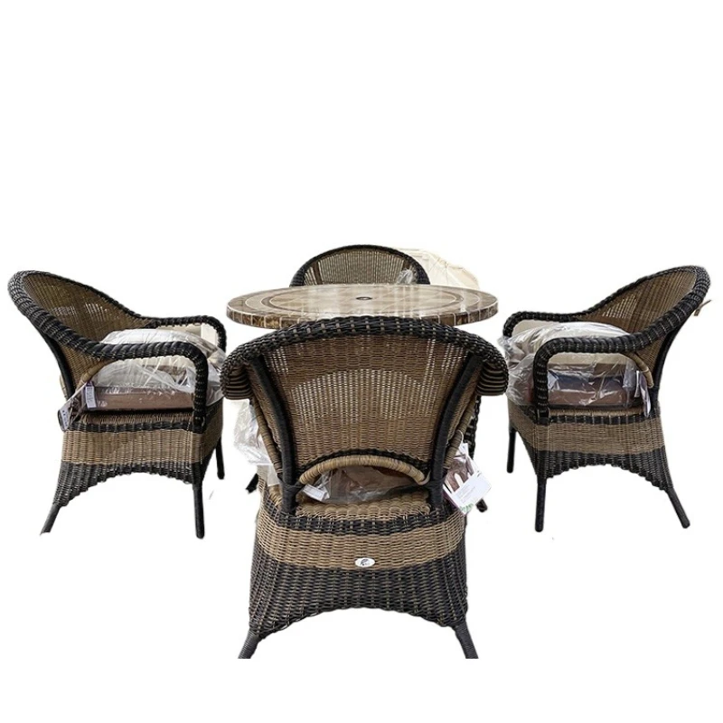 Outdoor rattan chair tea table, waterproof and sunscreen balcony, home open-air garden leisure combination