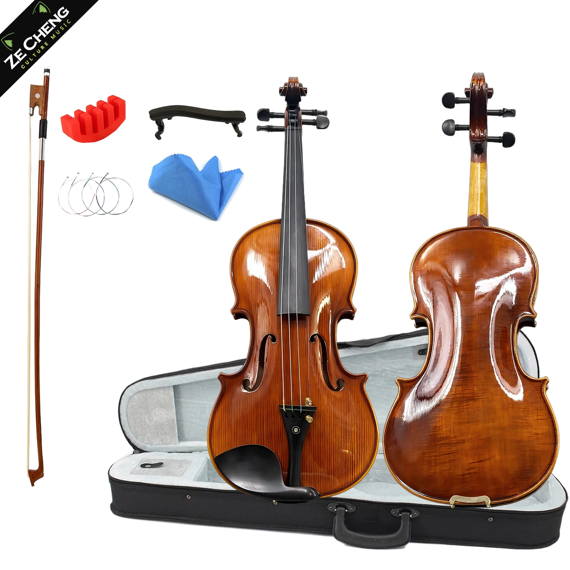

【Professional Violin】4/4 3/4 Size for Adults Beginners, Handmade Flamed Maple Wood Full Set with Hard Case, Bow, Shoulder Rest