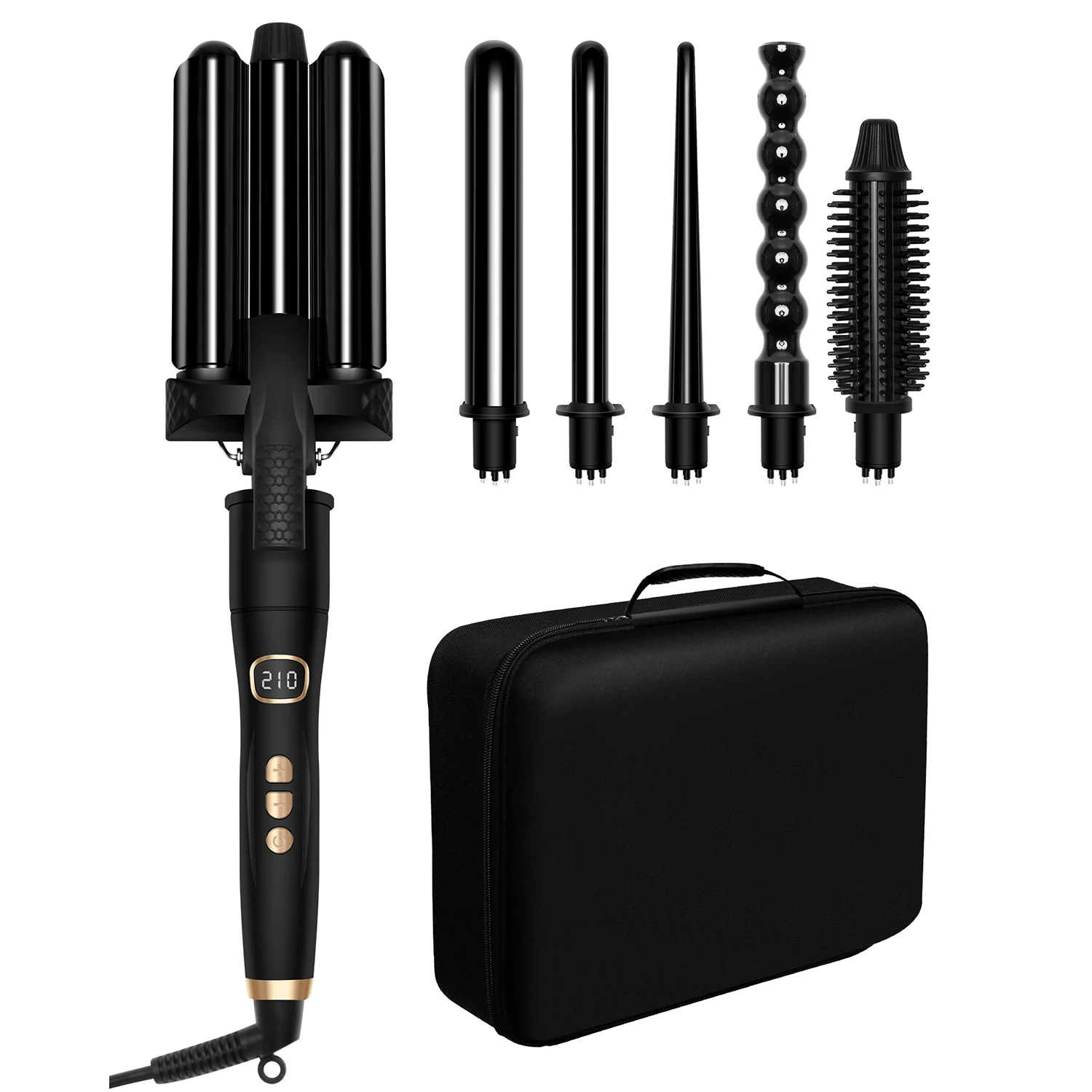 6 in 1 Curling Wand Sets with 3 Barrel Hair Waver Instant Heating Temp Adjustment Hair Crimper Iron for Women