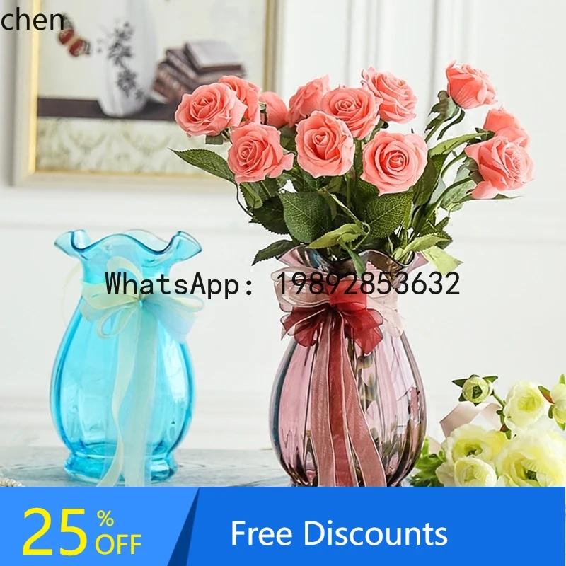

Simple Modern Transparent Glass Vase Creative Fresh Flowers Lucky Bamboo Living Room Decoration Large Flower Arrangement