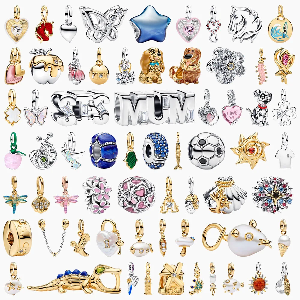 Nuovi Charm Pendenti in Argento Sterling 925 con Perline Dorate a Forma di Coccodrillo, Compatibili con Bracciali Originali, Gioielli Fai-da-Te, Regalo