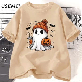 Halloween Ghost Coffee T Shirt Bawełniana koszulka z krótkim rękawem Cute Ghost Womens Halloween T-Shirt Fall Spooky Season Tshirt Unisex Clothes