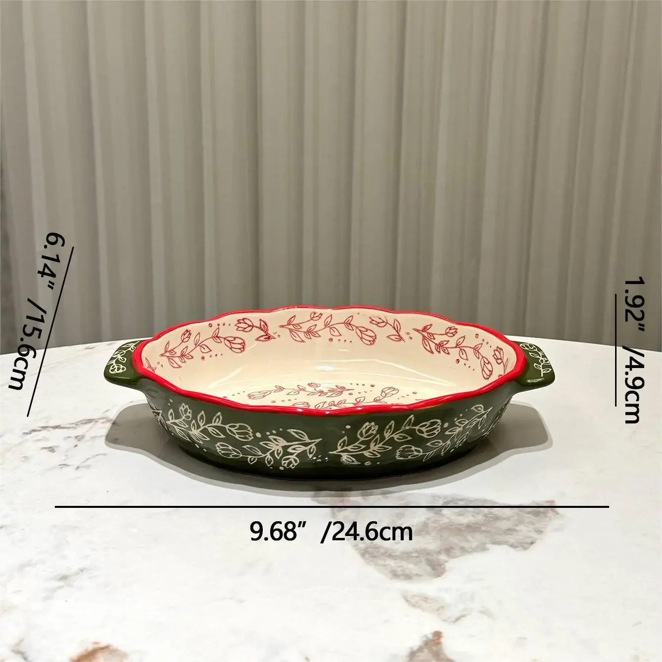 Green Vintage Hand Painted Oval Ceramic Baking Tray BBQ Salad Dessert Cake Kitchen Cutlery Baking TrayX9