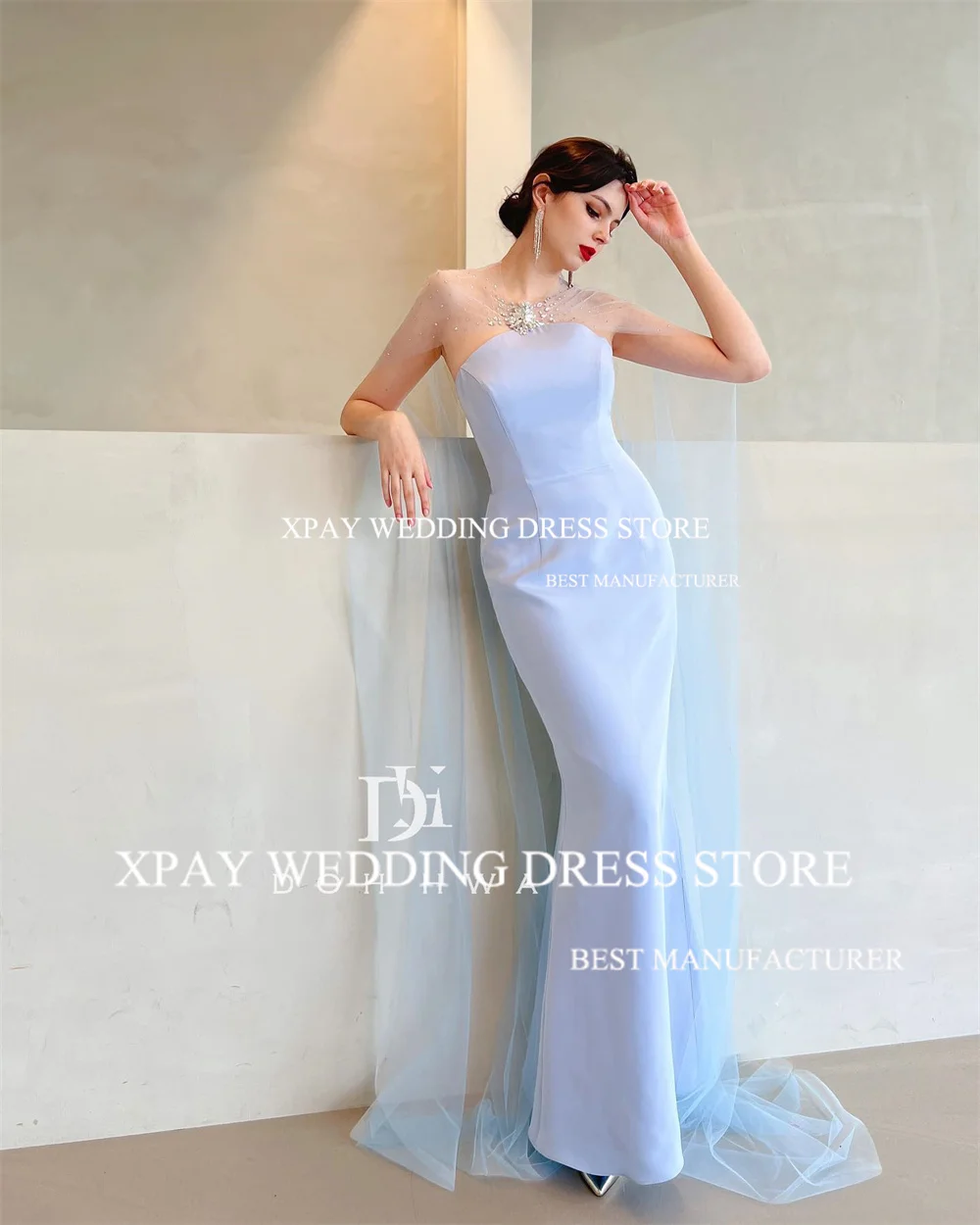 XPAY strapless zeemeermin avondjurken op maat gemaakte cape mouwloze kralen formele feestjurk rugloze galajurk voor speciale gelegenheden