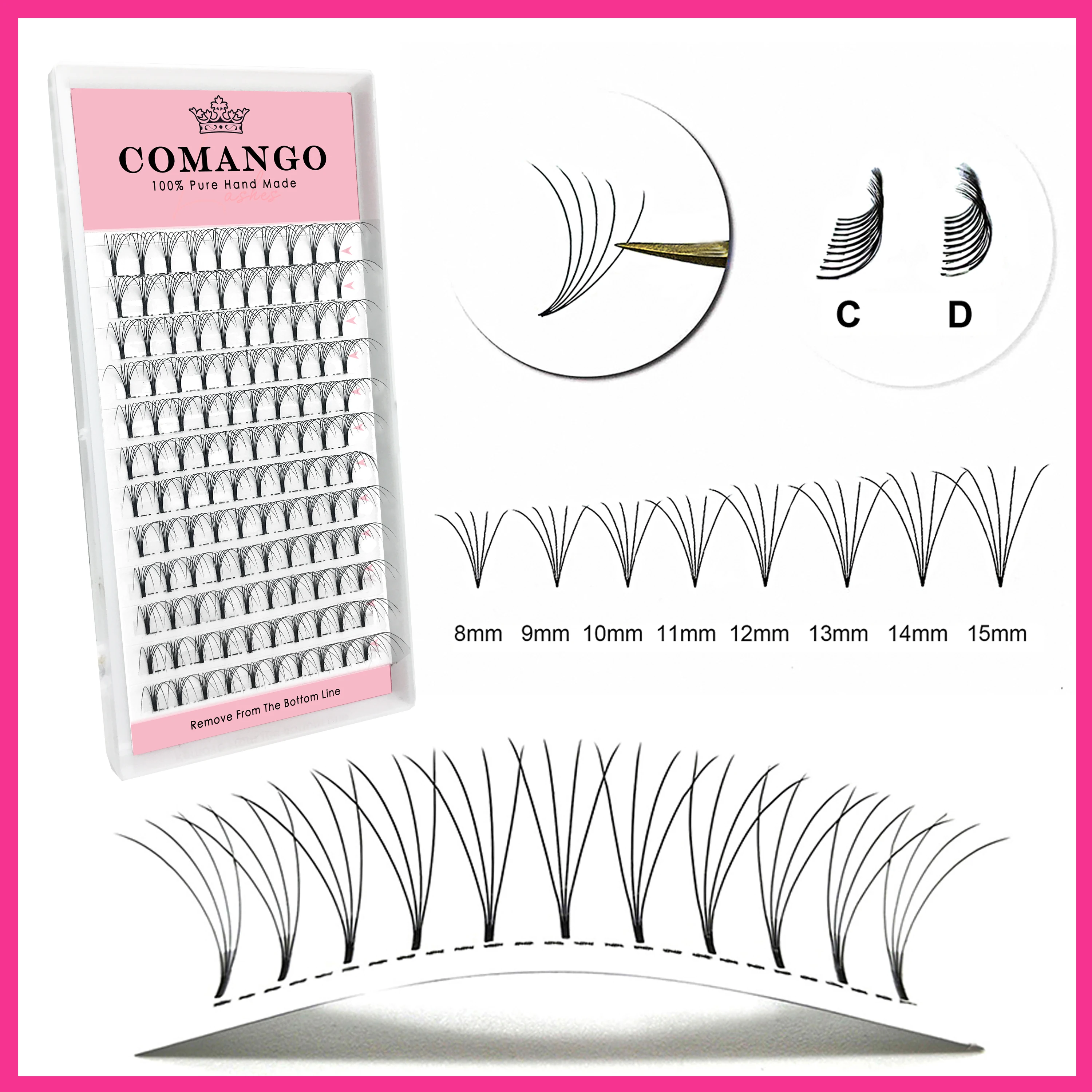 CoMango Unique Short Stem Premade Volume Fans Bouquet 3D 6D 8D 10D Eyelash Extensions Long Lasting Natural Professional Lashes