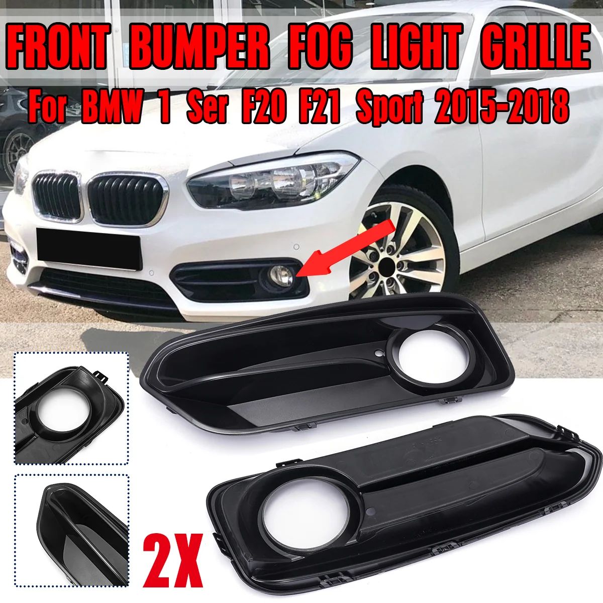 

2Pcs Car Front Bumper Fog Light Lamp Trim Covers Grilles Grill For BMW 1 Series F20 F21 Sport 2015 2016 2017 2018 51117371667