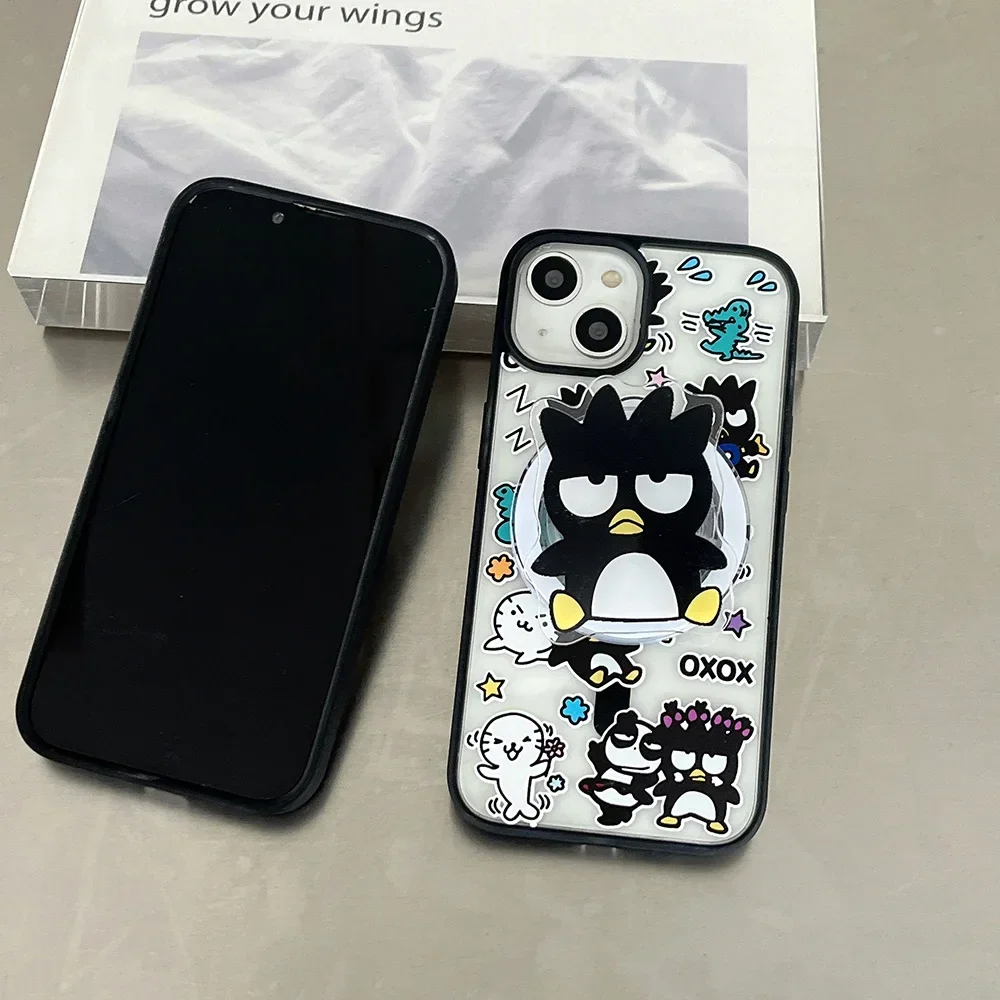 Cartoon Sanrio BadBadtz-maru for Magsafe Magnetic Bracket Phone Case for IPhone 16 15 14 13 12 11 Pro Max Anti-fall Soft Cover