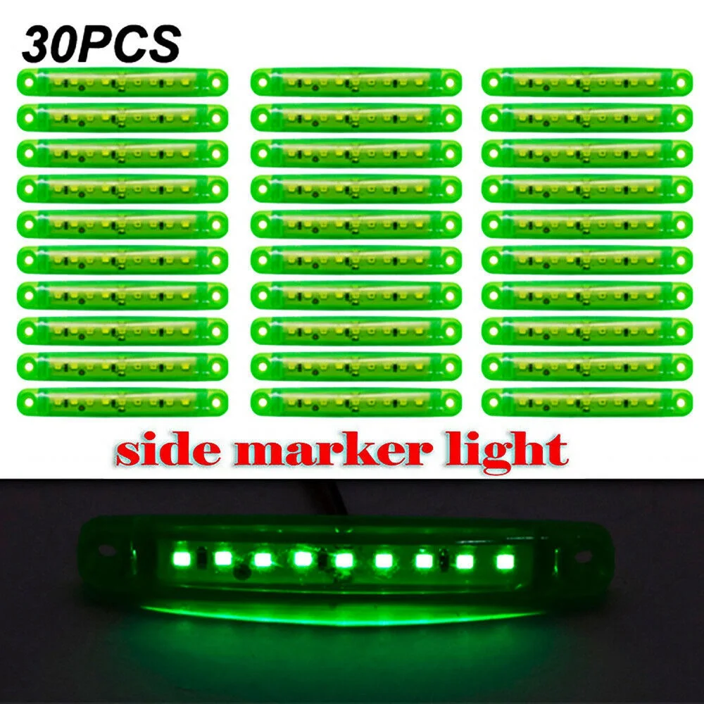 30Pcs Green 9-LED Truck Trailer Lorry Sealed Side Marker Clearance Light Low Led Trailer Light Rear Side Lamp