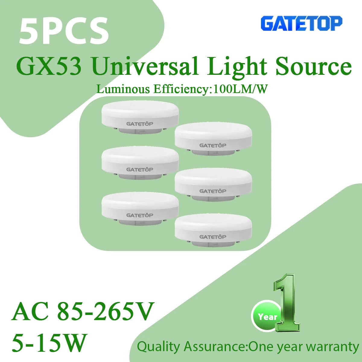 

5PCS LED Spotlight GX53 Wide Voltage AC85-265V 5W 7W 9W 12W 15W Warm White Cold Light Natural Light 3000K 4000K 6000K