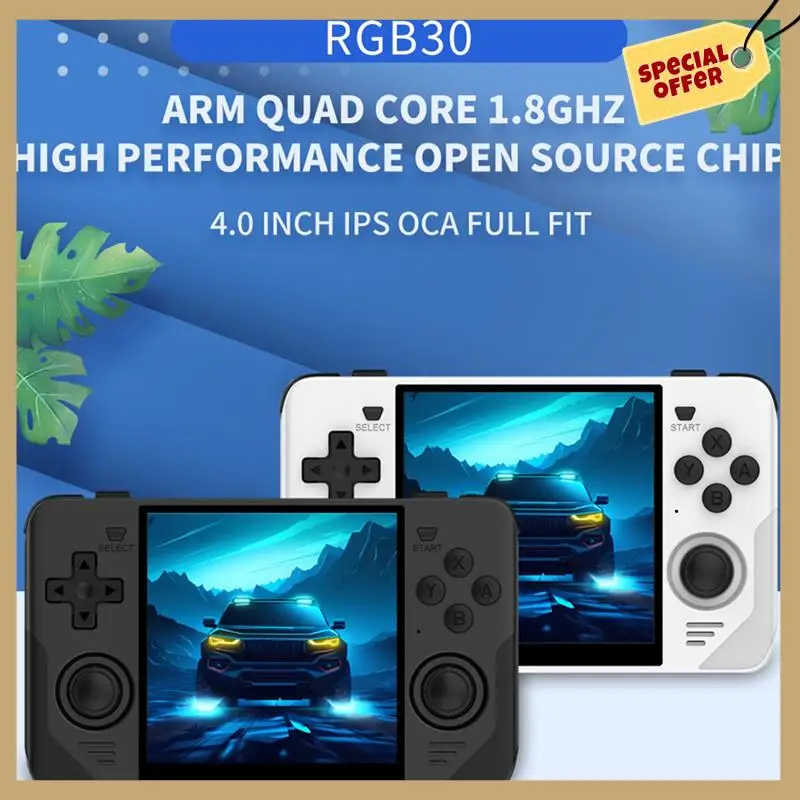 

RGB30 Retro Game Console 4.0 Inch 720X720 Quad-Core CPU 5Ghz Wifi+Bluetooth 4100Mah Handheld Game Controller White Easy Install