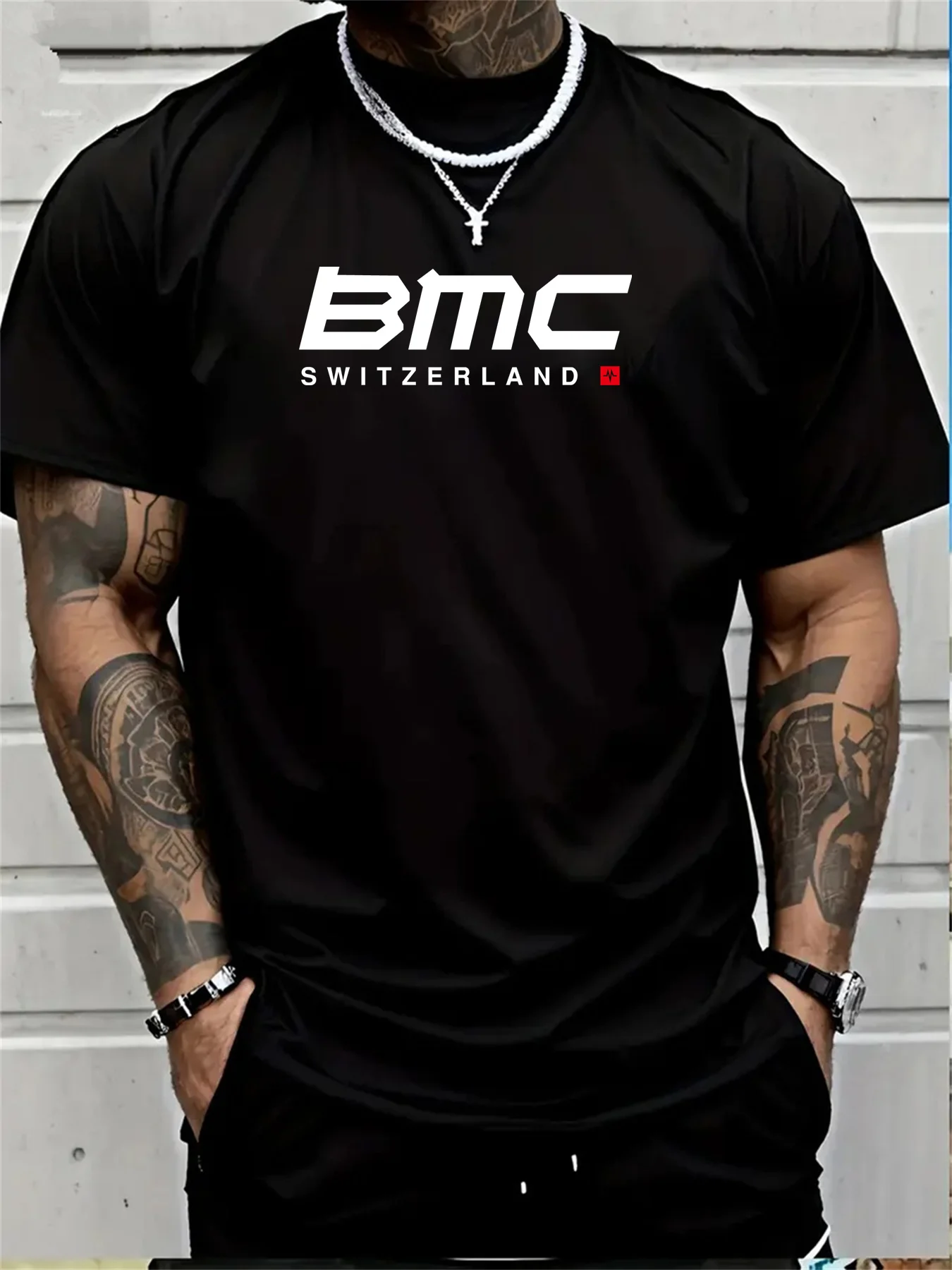 BMC الرجال الصيف جولة الرقبة تنفس تي شيرت قصيرة الأكمام أزياء في الهواء الطلق عارضة التجفيف السريع الملابس تشغيل الملابس الرياضية #1