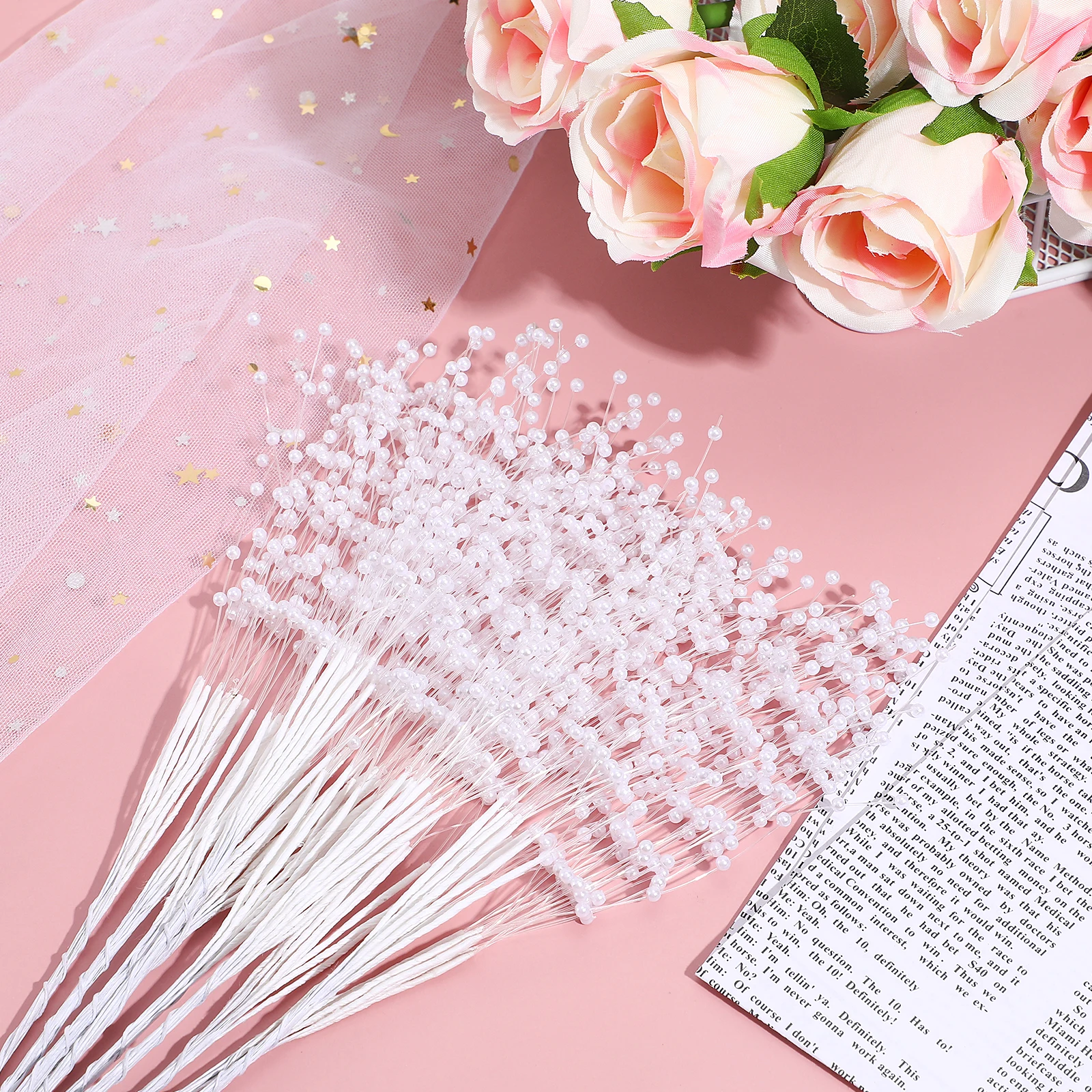 

100pcs Abs Pearl Sticks Bridal Wedding Bouquet Decoration White 4Mm Durable Floral Centerpiece Supplies String Pearls Simulated