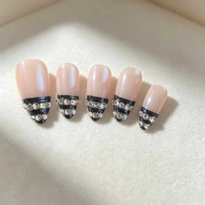 10PCS Handmade Press on Nails Aurora Elegant Rhinestones False Nails Wearable Nature Reusable Luxury Sparkly Manicure Nails Set
