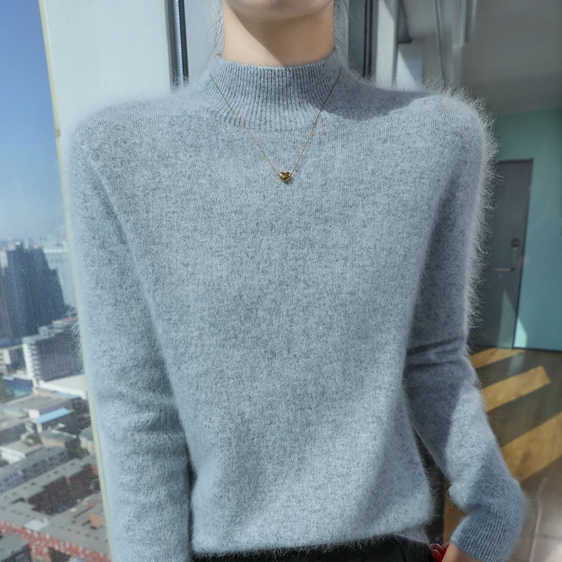 Autumn/Winter New First-line ready to wear 100% Mink Cashmere Women's Clothing Half high collar Knitted Pullover Casual Tops