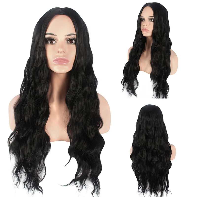 

WoodFestival Halloween Costumes Curly Synthetic Hair Wigs For Women Cosplay Long Black Wig Blue Orange Lolita Highlights Cheap