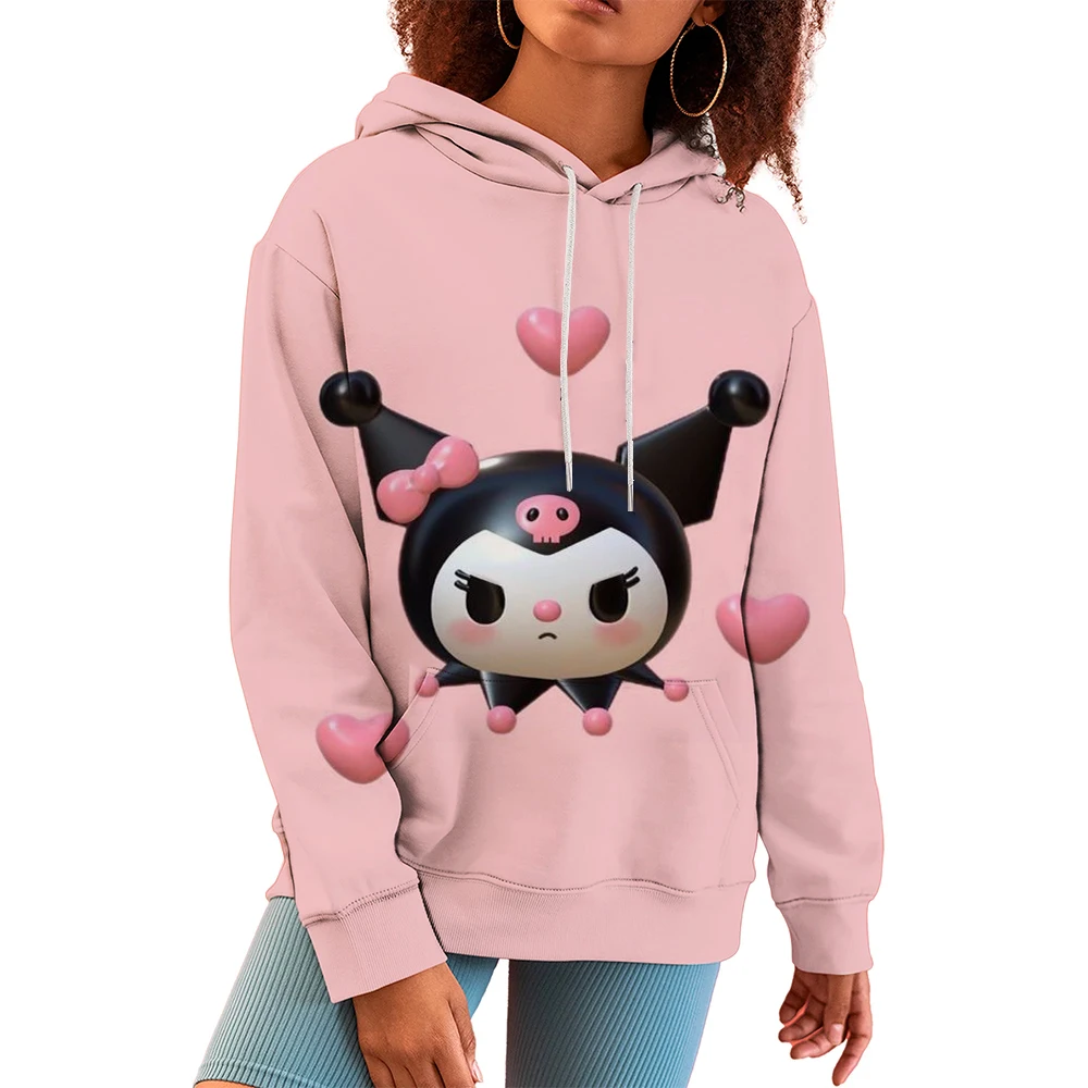 Damska bluza z nadrukiem Hello Kitty, damska bluza z kapturem High Street, odzież we wzór Y2K, swobodny sweter z okrągłym dekoltem