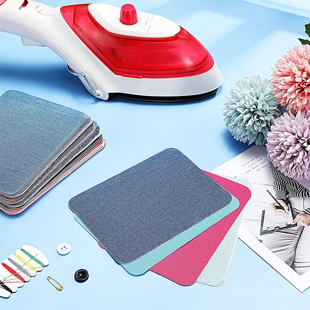 4.9 x 3.7 Inch Iron on Fabric Patch No Sew Denim Patch Adhesive Colorful Jacket Jean Clothes Pants Denim Patch DIY for Repairing