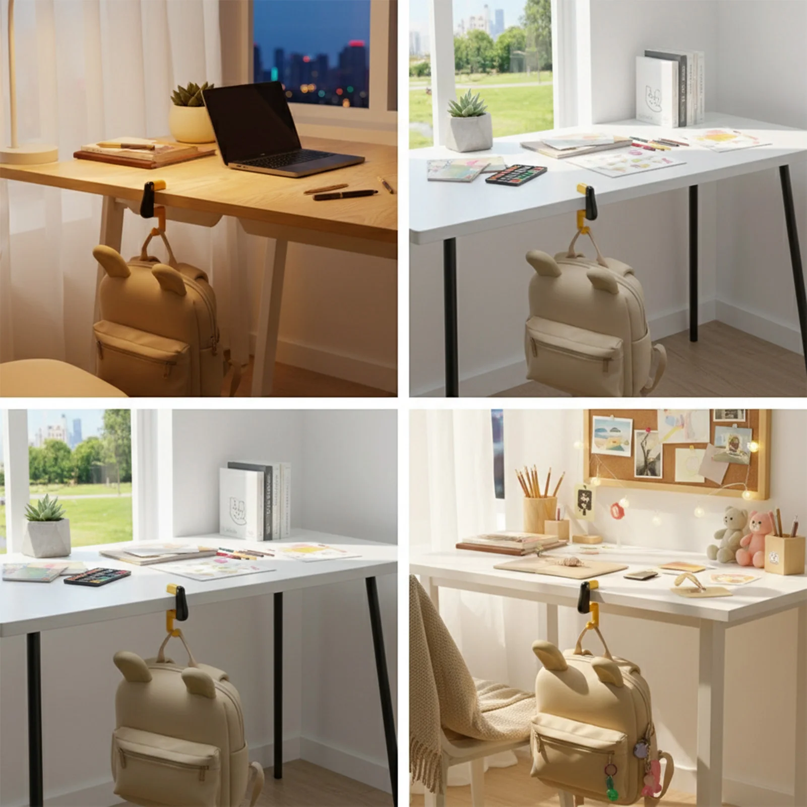 خطاف مكتب لرف الحقائب المدرسية لا يتطلب الحفر مادة ABS TPR مع وسادات مضادة للانزلاق لمكاتب الطلاب