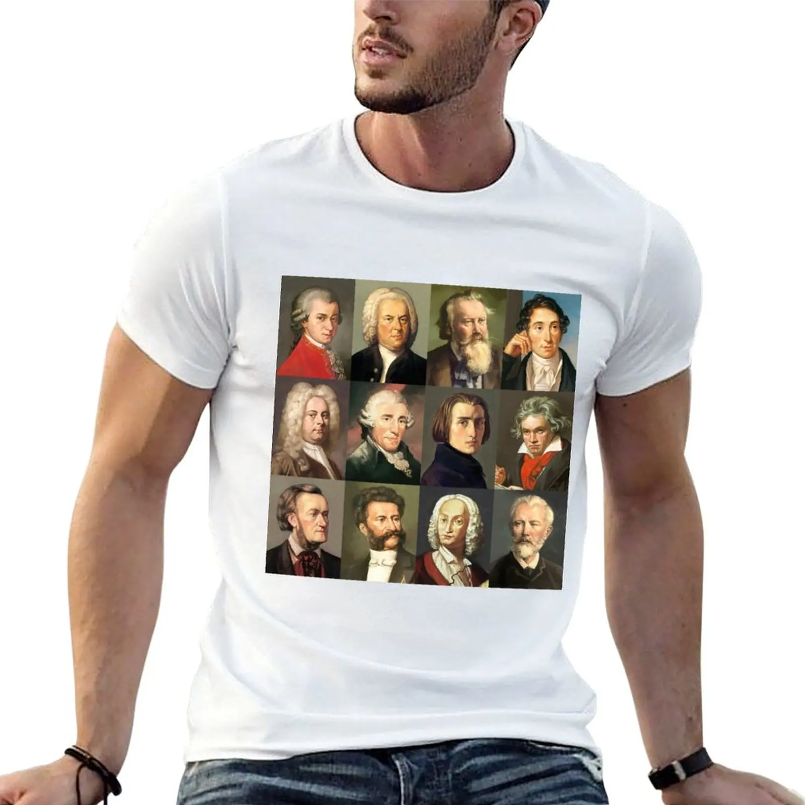 12 Composers Portraits T-Shirt Basic Casual Short Sleeve Cotton Shirt