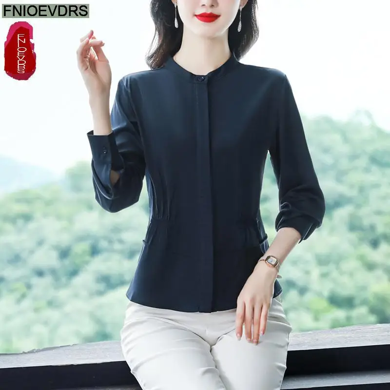 Office Lady Shirts 2023 Fall Autumn Basic Wear Work Women French Design Solid Long Sleeve Button Shirt Purple Tops Blouses