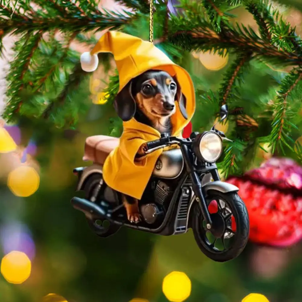 Motorbike Dog Christmas Tree Hanging Pendant 2D Car Rearview Mirror Flat Yellow Hoodie Puppy Xmas Hanging Ornament For Festival