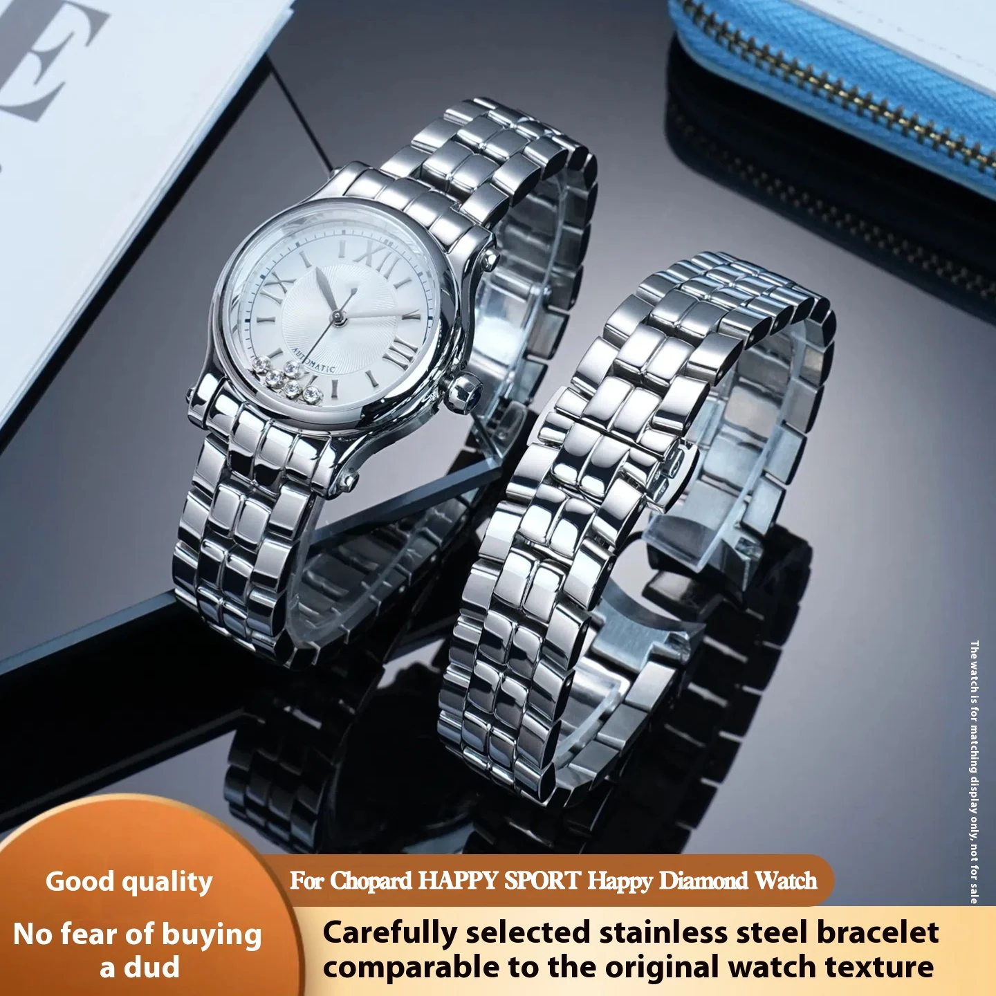 

18mm Curved Joint Stainles Steel Watchband For Chopard HAPPY DIAMONDS 274891 278559 Silver Steel Strip watch Strap Watch Chain