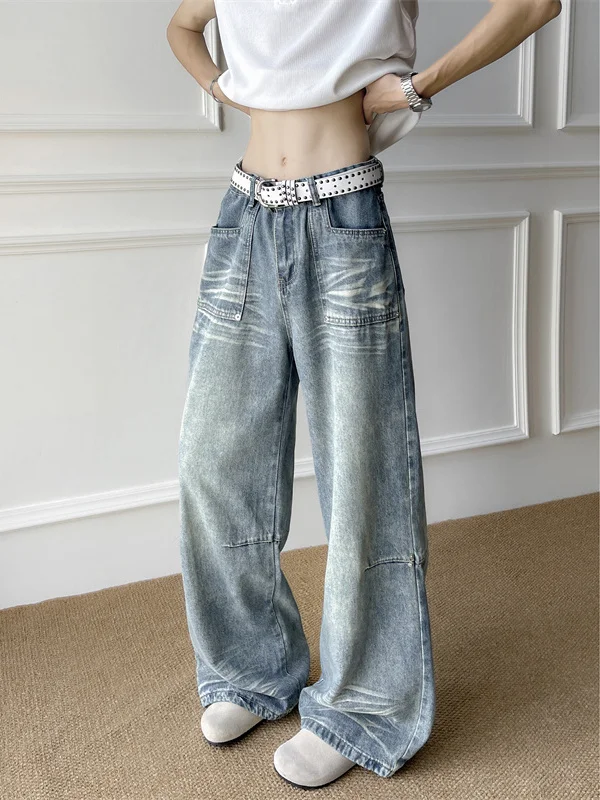 

American Retro Straight Leg Clean Fit Jeans Men Women Loose Waed Design Sensation Casual Long Pants Summer Trend