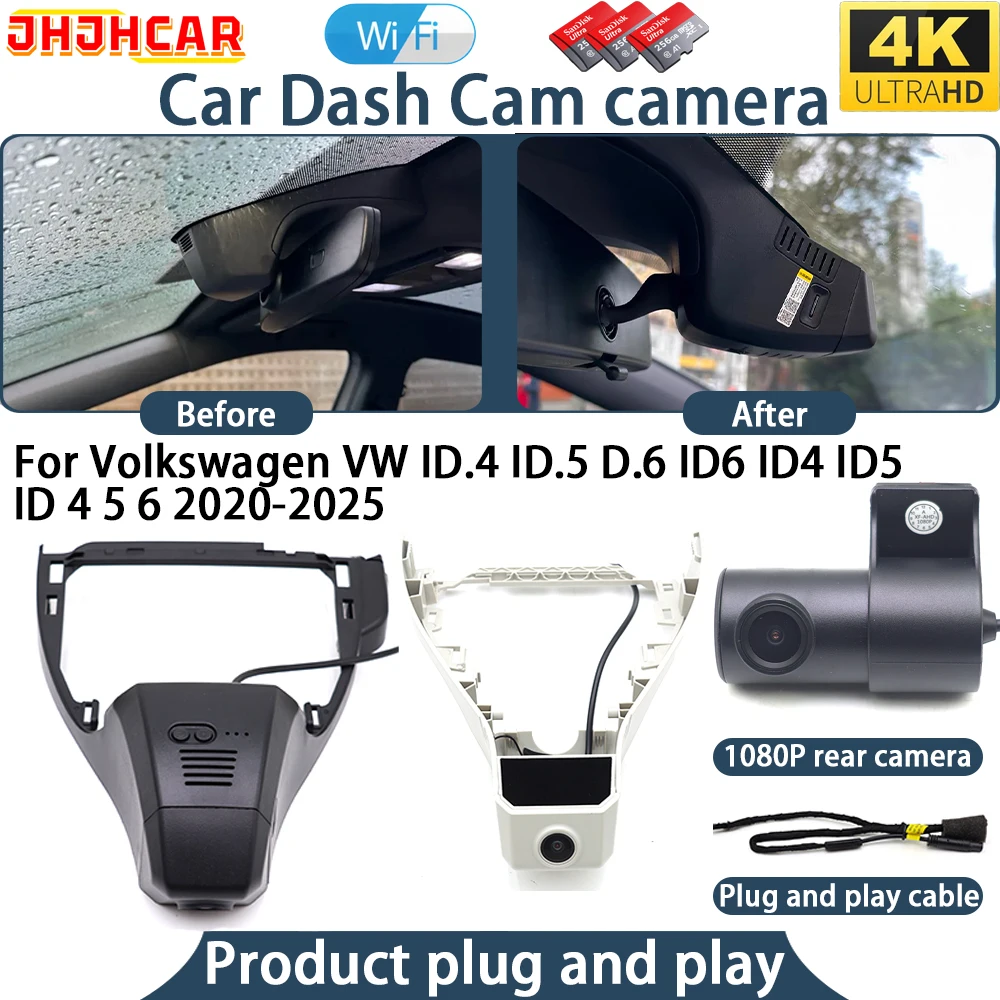 4K UHD Dash Cam For Volkswagen VW ID.4 ID.5 D.6 ID6 ID4 ID5 ID 4 5  6 2020-2025 Plug And Play WiFi DVR Car Camera Video Recorder