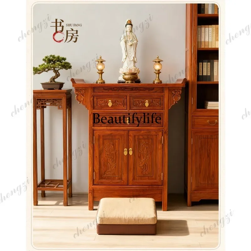 F181  Solid wood shrine  household incense table, living room Buddha  Chinese incense case Buddha table, tribute table