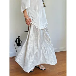 Summer Korean Texture Linen Half High Waist Irregular A-line Long Skirt for Women