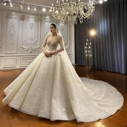 Luxury Ball Gown Wedding Dress Sweetheart Long Sleeves Pearls Sequined Chapel Gown Over-skirts  Dress Custom Made Robe De Mariée