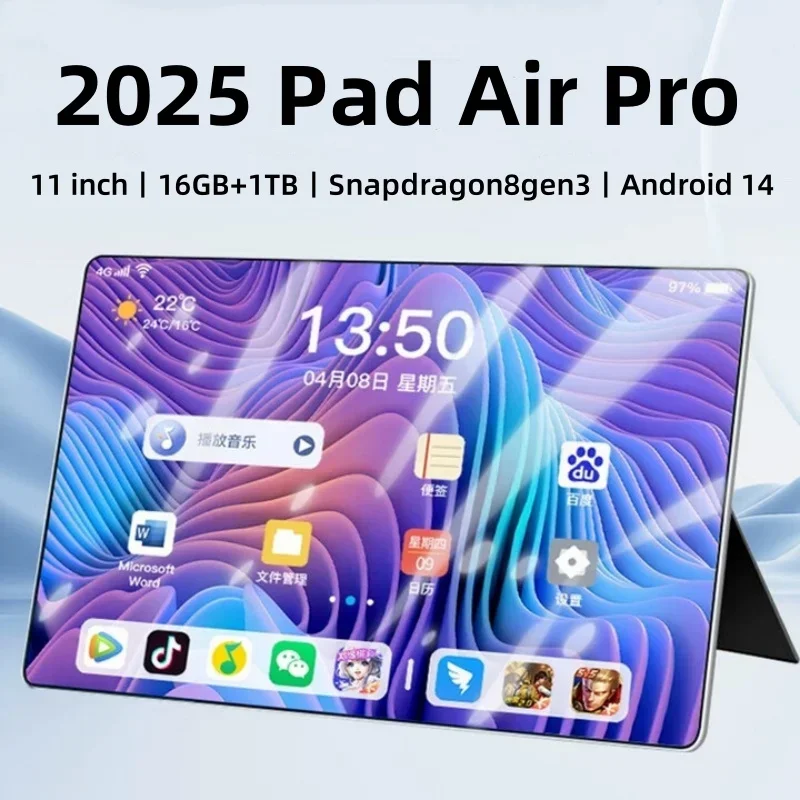 

2025 11-дюймовый планшет IPad Air Pro Global версия Android 14 Snapdragon 888 22 ГБ + 2 ТБ 5G WiFi Dual SIM 20000 мАч GPS Tab Планшеты ПК
