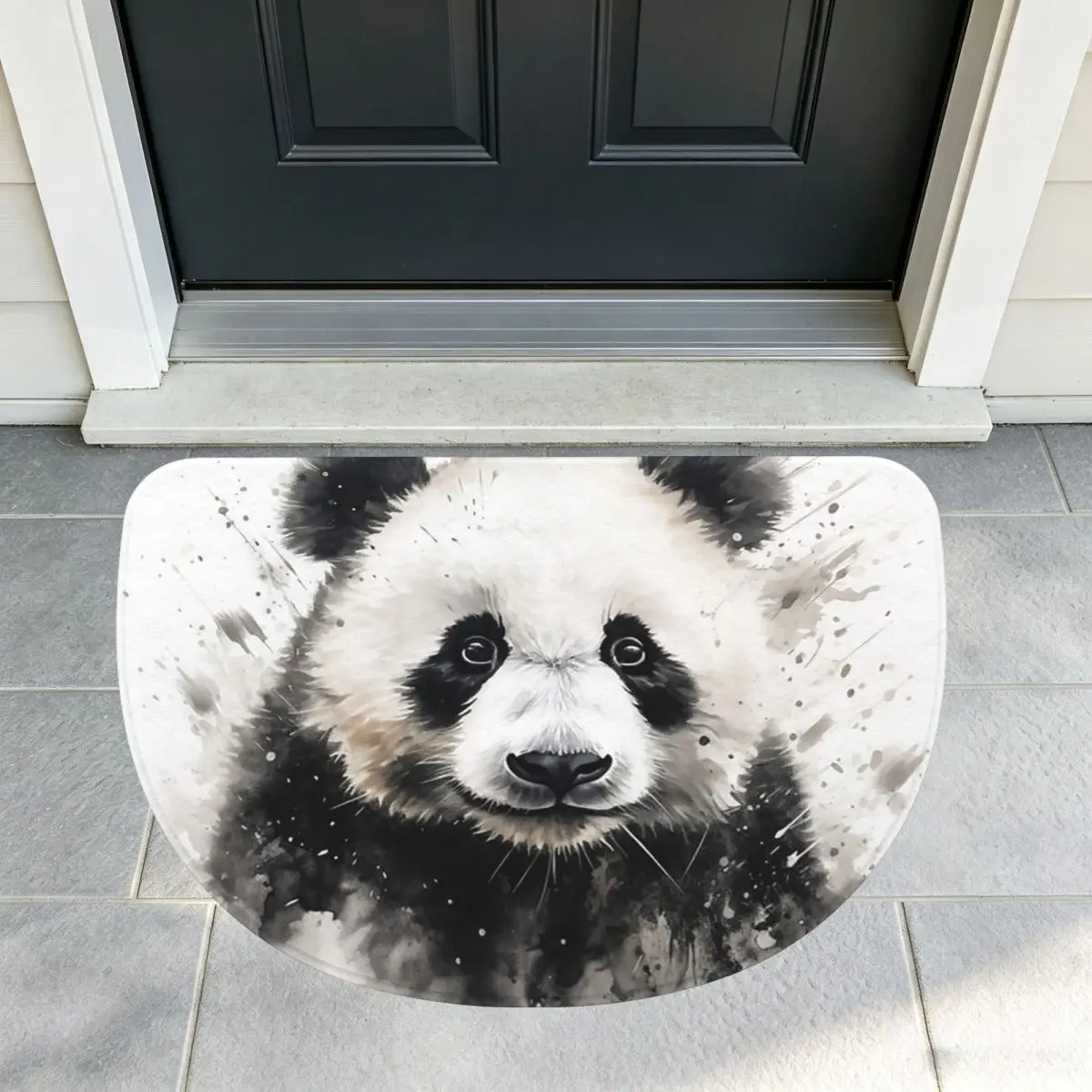 Cute Panda In White Background Soft Flannel Half Round Doormat Non Slip Bathroom Mat Absorbent Floor Carpet for Home Bedroom