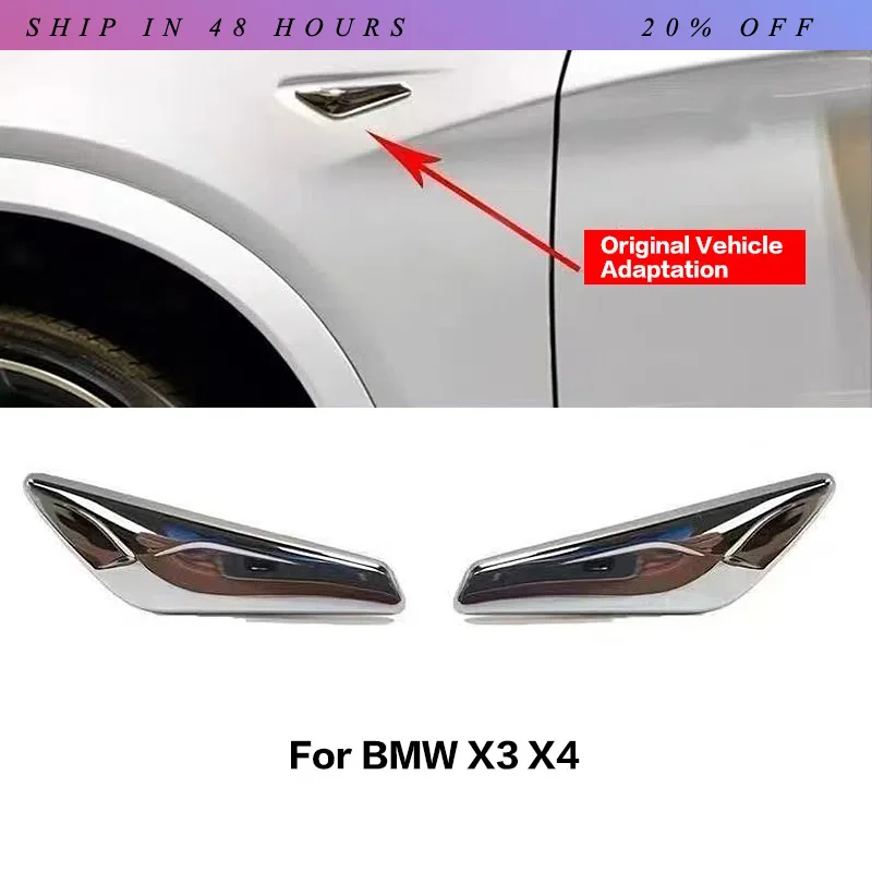IOSN For  BMW X3 X4 F25 F26 2013-2017 Front Side Chrome Fender Trim Finisher Marker Turn Signal Light Lamp Cover Trim