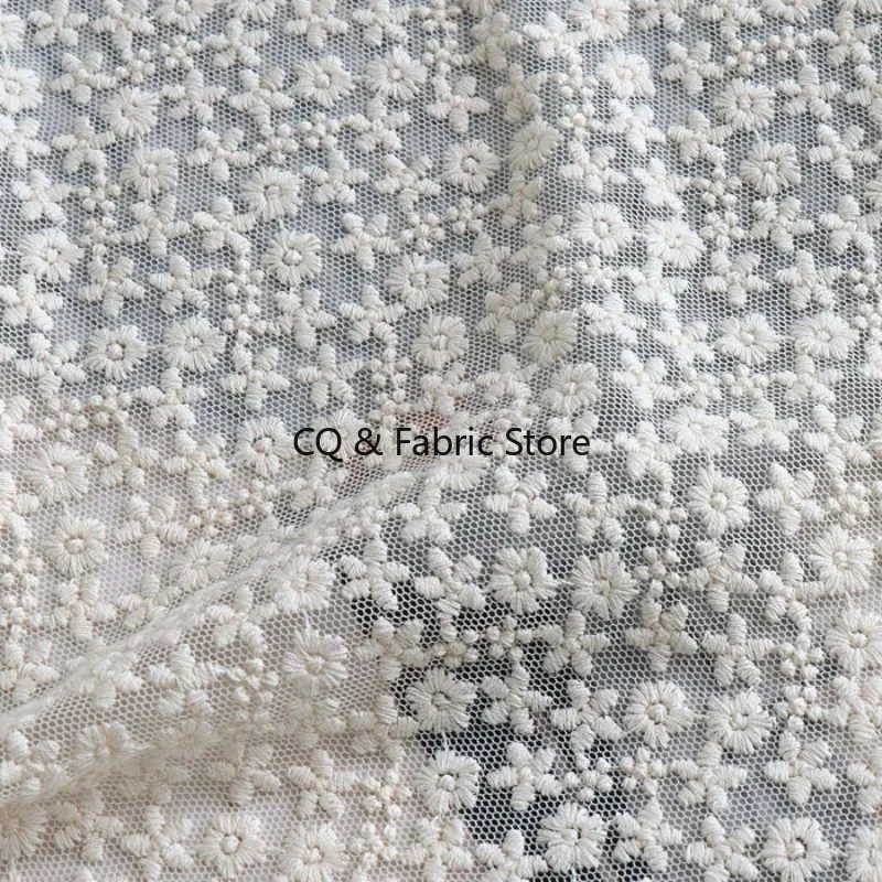 Soft Beige Mesh  Flowers Full Embroidered Lace Fabric DIY Wedding Dress Curtain Doll Clothes Accessories by the meter