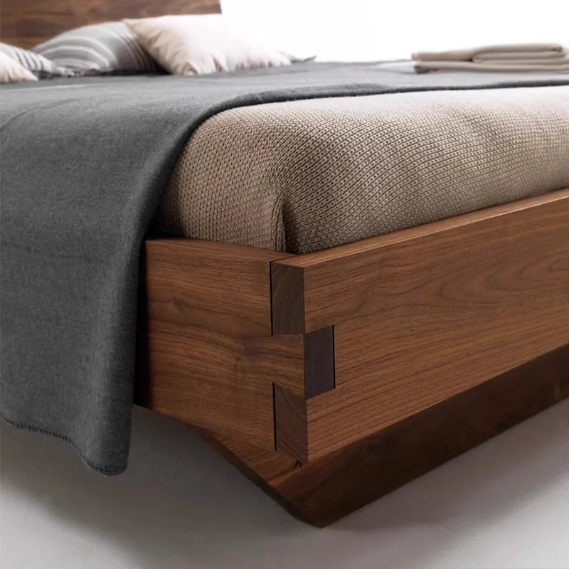 Tempat tidur pernikahan kayu kenari hitam Amerika Utara, tempat tidur kayu solid rumah tangga bergaya Cina baru
