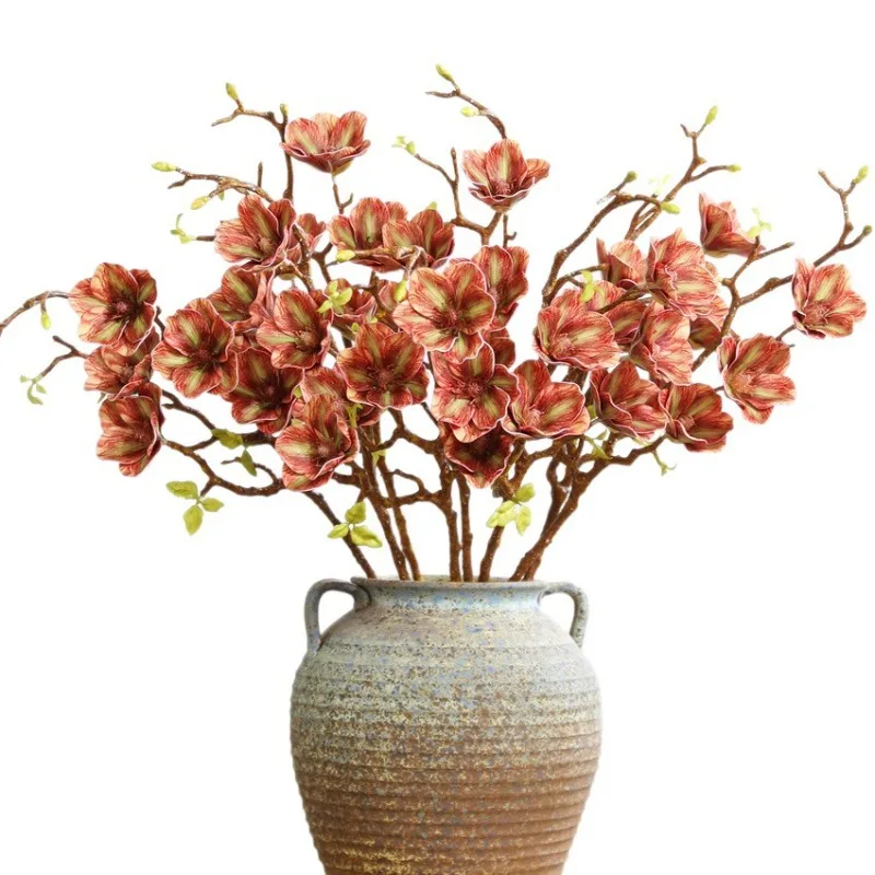 

Искусственные 5 головок, ароматный снег, ветка магнолии, шелковые искусственные цветы, настоящая сенсорная магнилия, имитация цветка, украшение для гостиной