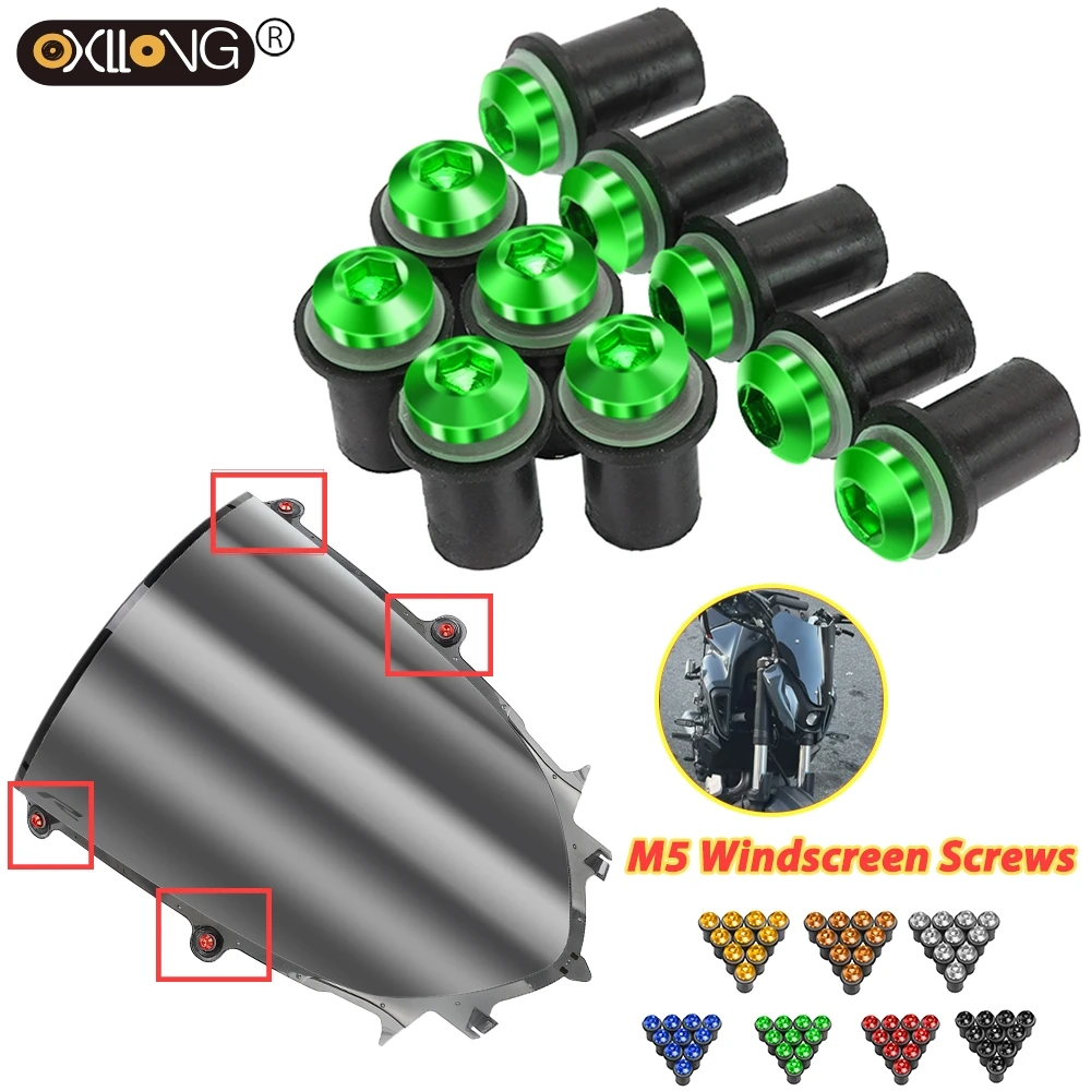 For Kawasaki For Suzuki GSXR For Honda For Yamaha For Ducati  10PCS M5 Motorcycle Windshield Rivet Nuts Screws Wind Screen Bolts