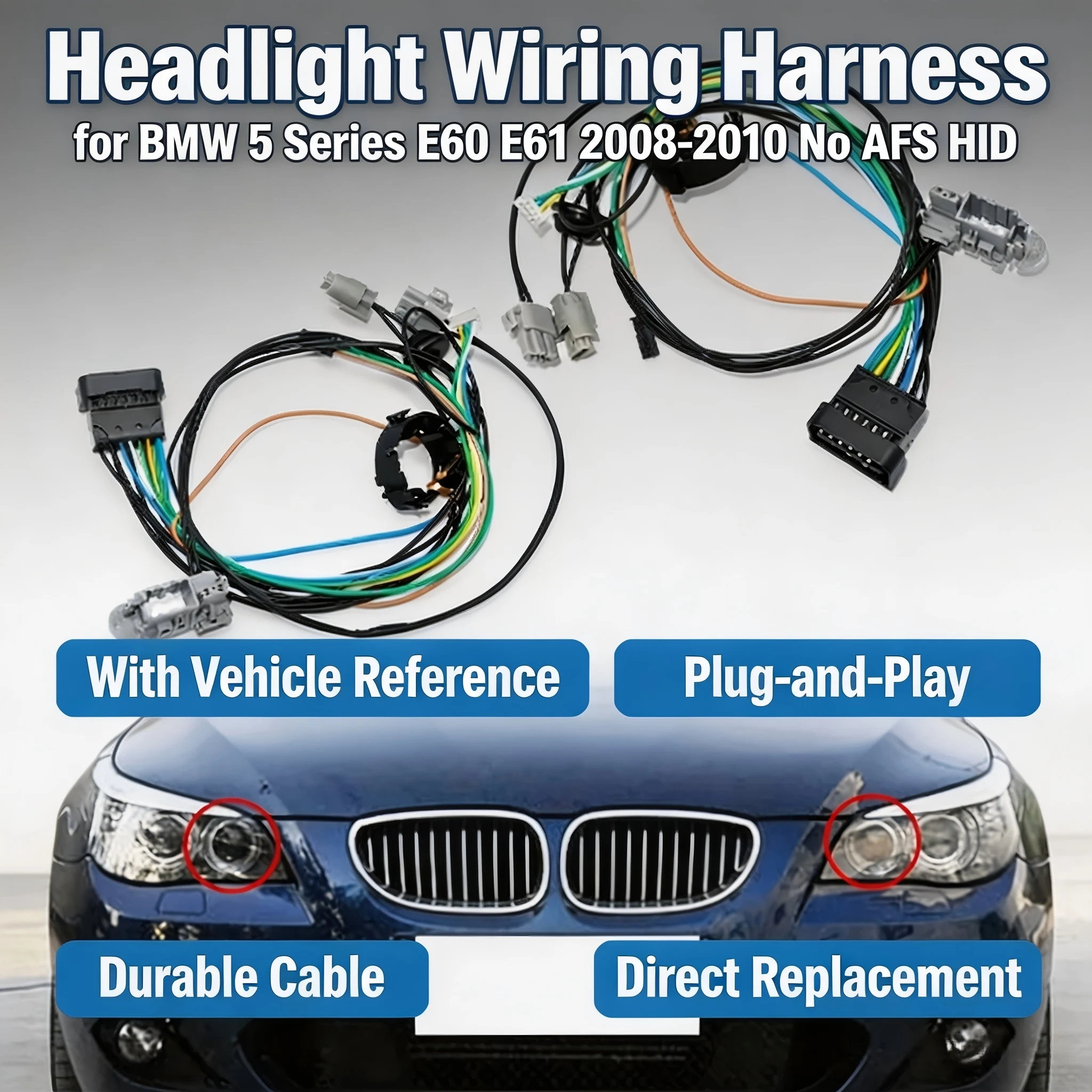 For BMW 5 Series E60 E61 2008-2010 Front Headlight Inner Wiring Harness Connector Plug Non AFS Non HID Replacement Spare Parts