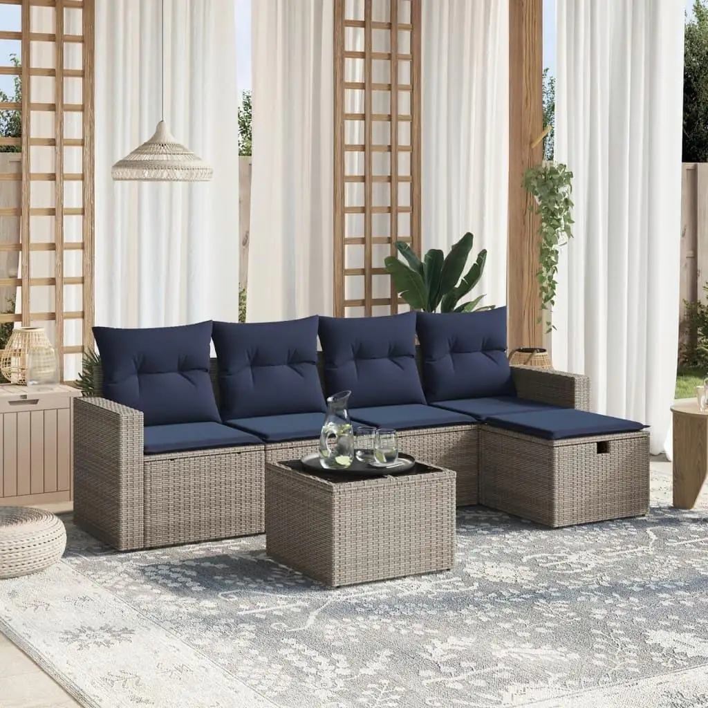 

6 Piece Outdoor Patio Sofa Set with Cushions Gray Rattan Furniture Garden Lounge Seating