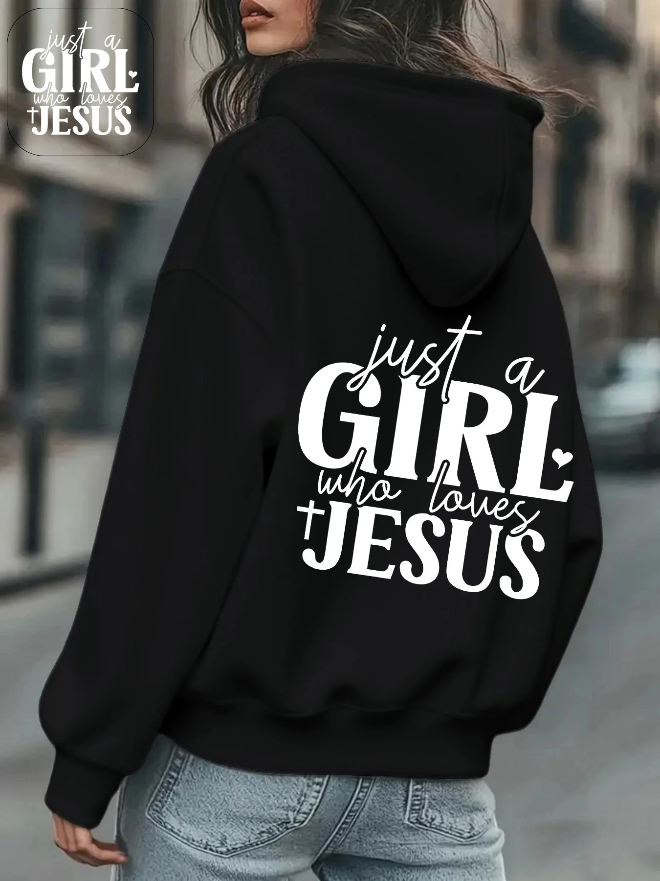 Women's Trendy POCKETLESS Hooded Sweatshirt with Heart Element Print and Multi-Print Casual HipHop Sweatshirt Harajuku Unisex