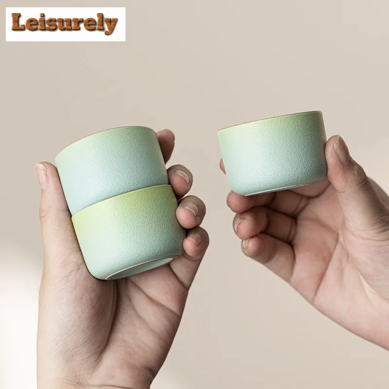 2pc/set Gradual Blueish Green Ceramic Teacup Single Master's Cup Small Meditation Cup Chazhan Mug Household Kung Fu Teaware 40ml