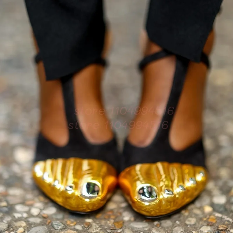 Gold Five Toe T-Tied Ankle Strap Thin Heels Women Metal Toe Buckle Strap Slingback Sandals Lady Sexy Elegant Party Prom Shoes image 3
