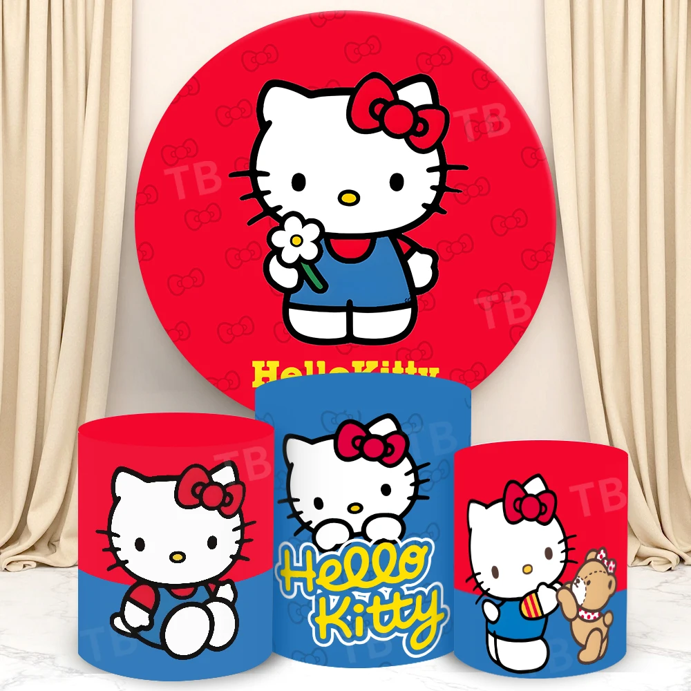 

Sanrio Hello Kitty Round Cylinder Backdrop Cover for Girls Birthday Decor BabyShower Photograph Background Cylinder Cake Cover